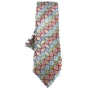 Barcelona Cravatte Men's Tie & Hanky Cream Red Green Turquoise Purple 3" Wide
